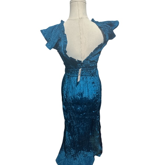 New J.Crew Palermo Crinkle Maxi Dress Nordic Sea Blue Flutter Sleeve V Neck XXS - Picture 5 of 8